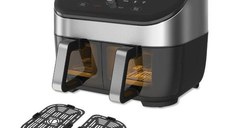 Friteuza cu aer cald fara ulei Instant Vortex Plus 8 Dual SS, Clear Cook Ecran digital, Doua Cosuri detasabile, 6 functii de gatire, Capacitate 7.6 litri, 1700 W (Negru/Gri)