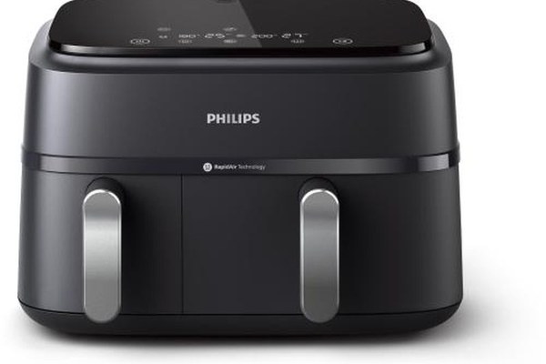Friteuza dubla fara ulei Philips Airfryer Seria 3000 NA351/00, 2750 W, tehnologia Rapid Air, 2 recipiente de 2 dimensiuni, afisaj digital, 8 presetari, capacitate 9 litri, cronometru, compatibila cu HomeID (Negru)