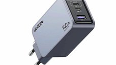 Incarcator retea Ugreen Nexode Pro 100W, GaN Mini, 2x USB-C, 1x USB-A, cu cablu USB-C inclus, Gri