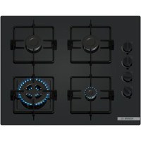Plita incorporabila Bosch POH6B6K30, Gaz, 4 arzatoare, Arzator Wok, Gratar otel, 60 cm, Sticla (Negru) - 1