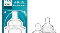 Set 2 Tetine Philips Avent Anti-colici SCY761/02 pentru Sugari, Debit 1, Transparent, Recomandate de la 0 luni