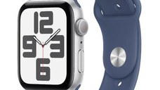 Smartwatch Apple Watch SE (2024), GPS, Carcasa Silver Aluminium 44mm, ecran LTPO OLED, 32GB, curea silicon Denim Sport Band - M/L (Argintiu/Albastru)