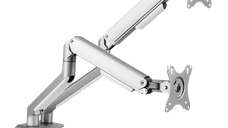 Suport birou 2 monitoare Serioux MM63-C024, 17″-32″, 9kg, Argintiu