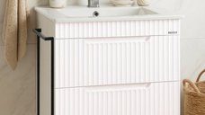 Baza Front MDF cu Lavoar Seria 033, Cadru Metalic, Sertare, 60 cm, Alb Rustic