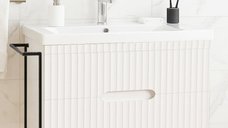 Baza Front MDF cu Lavoar Seria 709, Cadru Metalic, Sertare, 80 cm, Alb
