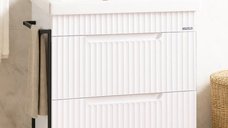 Baza front MDF cu Lavoar seria 733, cadru metalic, 60 cm, alb rustic