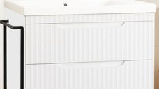 Baza front MDF cu Lavoar seria 733, cadru metalic, 80 cm, alb rustic