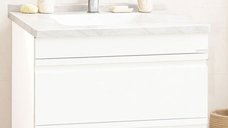 Baza frontala MDF cu Lavoar 886, 80 cm, alb, cu sertare si glisiere soft close
