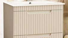 Baza frontala MDF cu Lavoar seria 033, 70 cm, crem, cu sertare incluse