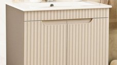 Baza frontala MDF cu lavoar seria 033, 70 cm, crem, montata