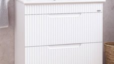 Baza Frontala MDF cu Lavoar Seria 033, Sertare, 80 cm, Alb Rustic