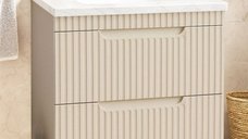 Baza frontala MDF cu lavoar seria 833, 80 cm, crem, cu sertare incluse