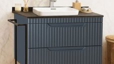 Baza Frontala MDF si Lavoar Seria 633, 80 cm, Antracit, Cu Sertare si Cadru Metalic