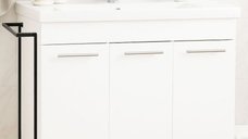 Baza pentru Baie MDF cu Lavoar Seria 754, Cadru Metalic, 80 cm, Alb