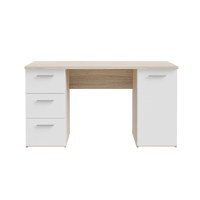 Birou ANIS, cu usa si 3 sertare, sonoma + alb, 138x60x75 cm - 1