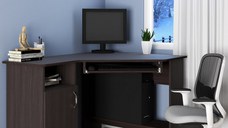 Birou de colt SU-14, cu suport glisant pentru tastatura, rafturi depozitare, usa, wenge, 90x120x75 cm