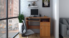 Birou ELIZE, suport glisant pentru tastatura, sertar, rafturi depozitare, doua usi, cires, 90x120x75 cm