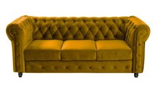 Canapea CHESTERFIELD extensibila, 3 locuri, cu arcuri, galben, 205x90x80 cm