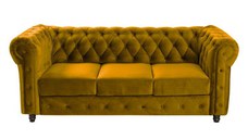 Canapea CHESTERFIELD extensibila, 3 locuri, cu arcuri, galben, 205x90x80 cm