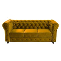 Canapea CHESTERFIELD extensibila, 3 locuri, cu arcuri, galben, 205x90x80 cm - 1