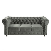 Canapea CHESTERFIELD extensibila, 3 locuri, cu arcuri, gri deschis, 205x90x80 cm - 1