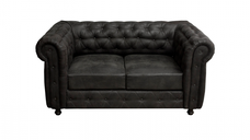 Canapea CHESTERFIELD fixa, 2 locuri, cu arcuri, negru, 168x90x80 cm