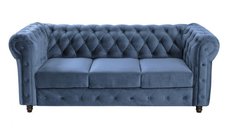 Canapea CHESTERFIELD fixa, 3 locuri, cu arcuri, albastru, 205x90x80 cm