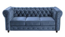Canapea CHESTERFIELD fixa, 3 locuri, cu arcuri, albastru, 205x90x80 cm