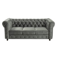 Canapea CHESTERFIELD fixa, 3 locuri, cu arcuri, gri deschis, 205x90x80 cm - 1