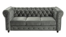 Canapea CHESTERFIELD fixa, 3 locuri, cu arcuri, gri deschis, 205x90x80 cm