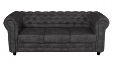Canapea CHESTERFIELD fixa, 3 locuri, cu arcuri, gri inchis, 205x90x80 cm