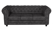Canapea CHESTERFIELD fixa, 3 locuri, cu arcuri, gri inchis, 205x90x80 cm