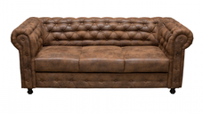 Canapea CHESTERFIELD fixa, 3 locuri, cu arcuri, maro deschis, 205x90x80 cm