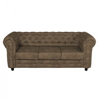 Canapea CHESTERFIELD fixa, 3 locuri, cu arcuri, maro deschis, 205x90x80 cm - 1