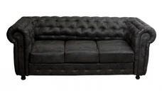 Canapea CHESTERFIELD fixa, 3 locuri, cu arcuri, negru, 205x90x80 cm