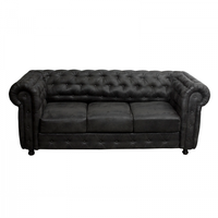 Canapea CHESTERFIELD fixa, 3 locuri, cu arcuri, negru, 205x90x80 cm - 1