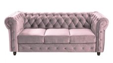 Canapea CHESTERFIELD fixa, 3 locuri, cu arcuri, roz, 205x90x80 cm
