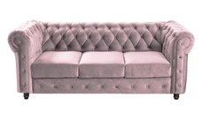 Canapea CHESTERFIELD fixa, 3 locuri, cu arcuri, roz, 205x90x80 cm