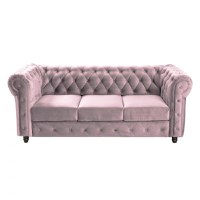 Canapea CHESTERFIELD fixa, 3 locuri, cu arcuri, roz, 205x90x80 cm - 1
