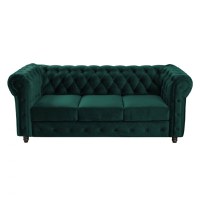 Canapea CHESTERFIELD fixa, 3 locuri, cu arcuri, verde, 205x90x80 cm - 1