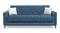 Canapea extensibila ALICE ONE, 3 locuri, cu arcuri si lada pentru depozitare, albastru + crem, 225x85x85 cm