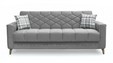 Canapea extensibila ALICE ONE, 3 locuri, cu arcuri si lada pentru depozitare, gri + print, 225x85x85 cm