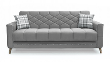 Canapea extensibila ALICE ONE, 3 locuri, cu arcuri si lada pentru depozitare, gri + print, 225x85x85 cm