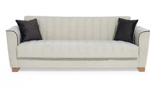 Canapea extensibila QUEEN, 3 locuri, crem, cu arcuri si lada de depozitare, dimensiuni 218x70x80 cm