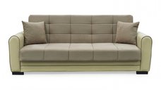 Canapea extensibila VIOLA, 3 locuri, cu arcuri si lada pentru depozitare, crem + maro, 228x85x85 cm