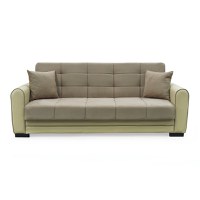 Canapea extensibila VIOLA, 3 locuri, cu arcuri si lada pentru depozitare, crem + maro, 228x85x85 cm - 1