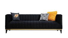 Canapea fixa BELLINO, 3 locuri, negru + auriu, 222x89x75 cm