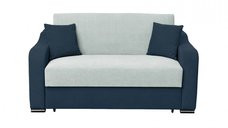 Canapea FRUNZA extensibila, 2 locuri, cu arcuri, lada depozitare, albastru + gri albastrui, 165x110x90 cm