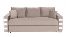 Canapea LIMA extensibila, 3 locuri, cu arcuri si lada depozitare, bej + ornamente alb, 230x110x80 cm