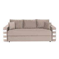 Canapea LIMA extensibila, 3 locuri, cu arcuri si lada depozitare, bej + ornamente alb, 230x110x80 cm - 1